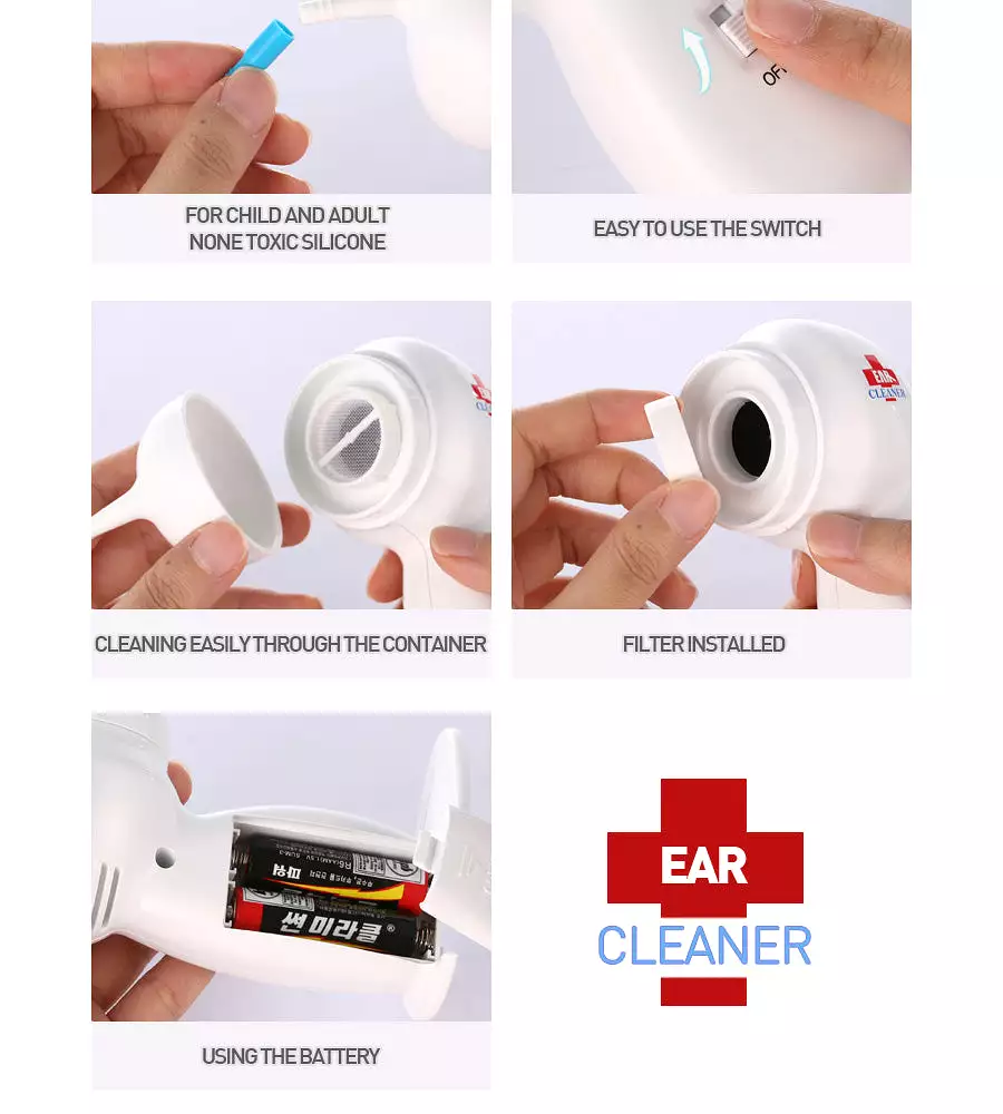 2 Pieces Ear Cleaners Wax Removers Cordless Vacuum Painless Suction Made in Korea Children Senior non-toxic silicone tube infect