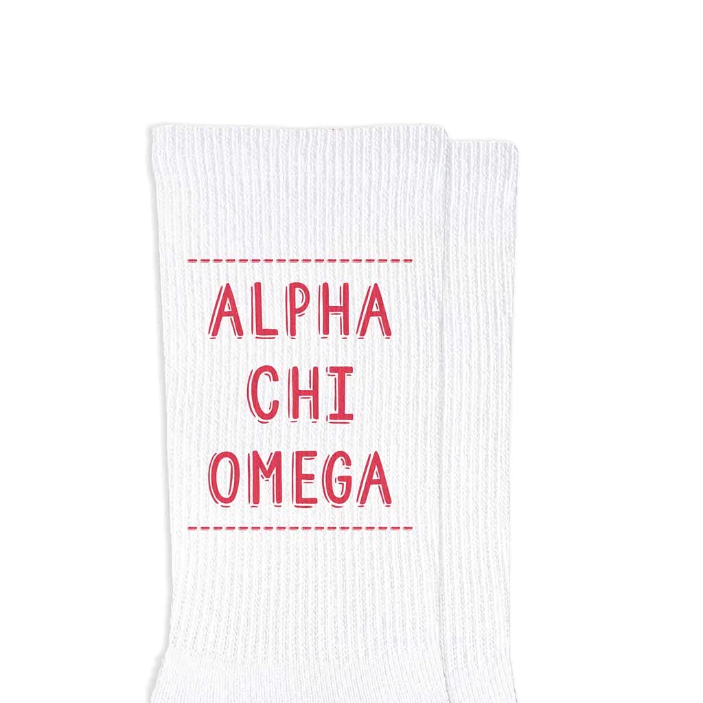 Alpha Chi Omega Crew Socks with Name in Sorority Colors