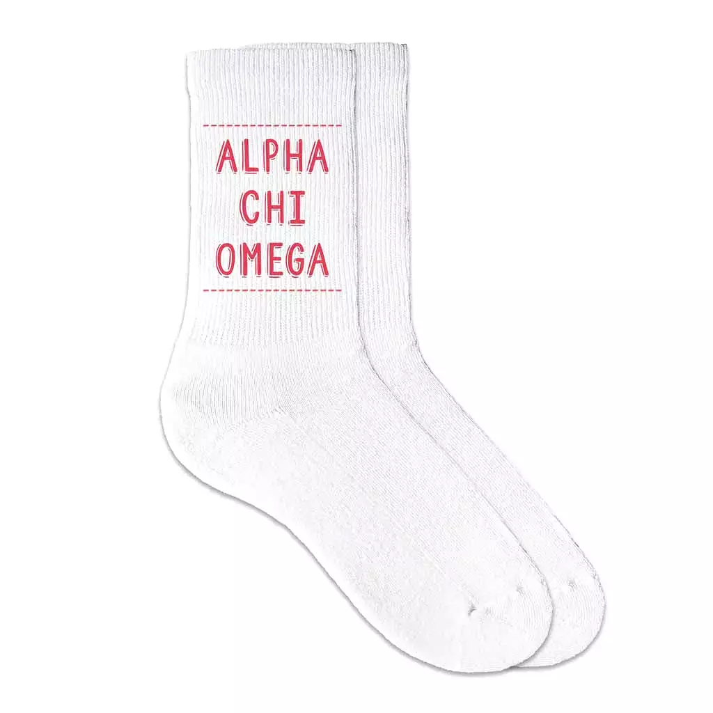 Alpha Chi Omega Crew Socks with Name in Sorority Colors