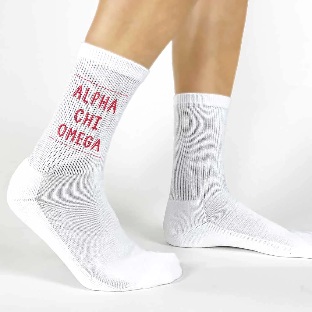 Alpha Chi Omega Crew Socks with Name in Sorority Colors