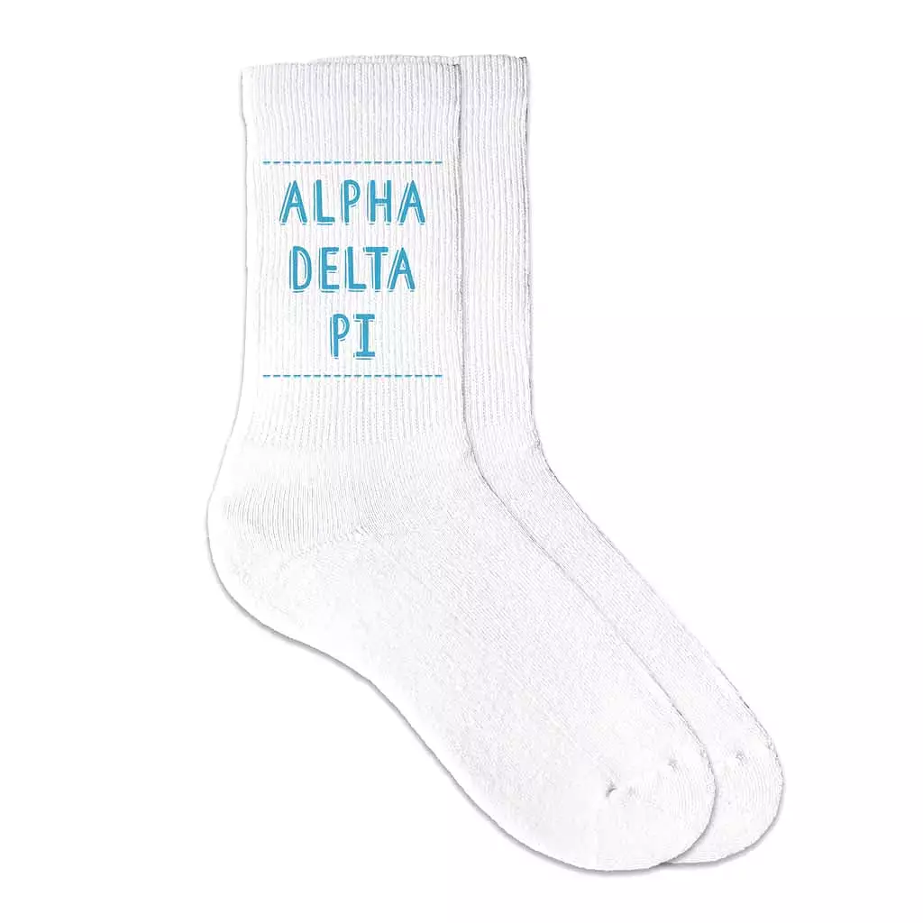 Alpha Delta Pi Crew Socks with Name in Sorority Colors