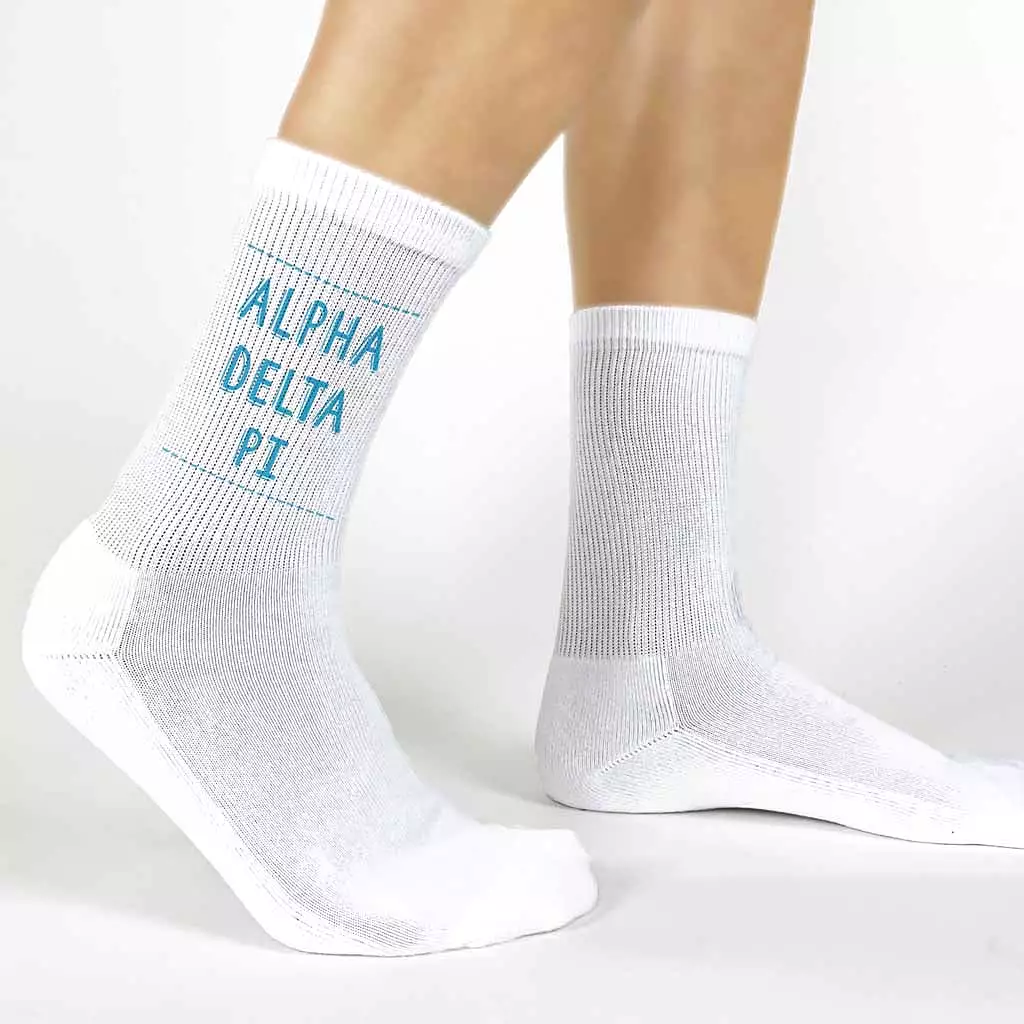 Alpha Delta Pi Crew Socks with Name in Sorority Colors