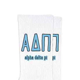 Alpha Delta Pi Sorority Crew Socks with Name and Letters in Sorority Colors