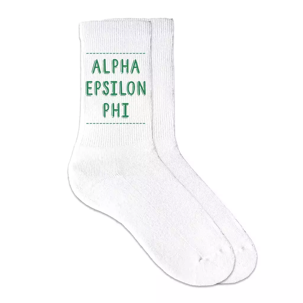 Alpha Epsilon Phi Crew Socks with Name in Sorority Colors