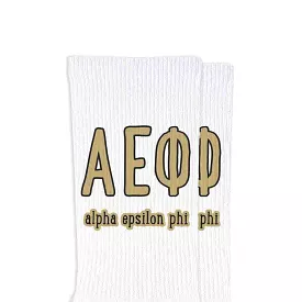 Alpha Epsilon Phi Sorority Crew Socks with Name and Letters in Sorority Colors