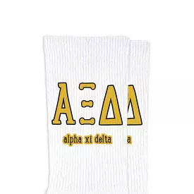 Alpha Xi Delta Sorority Crew Socks with Name and Letters in Sorority Colors