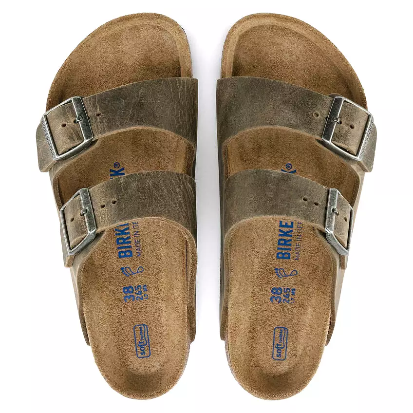 'Birkenstock' Men's Arizona Oiled Leather Soft Bed Sandal - Faded Khaki