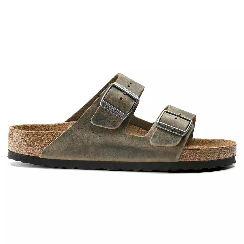 'Birkenstock' Men's Arizona Oiled Leather Soft Bed Sandal - Faded Khaki