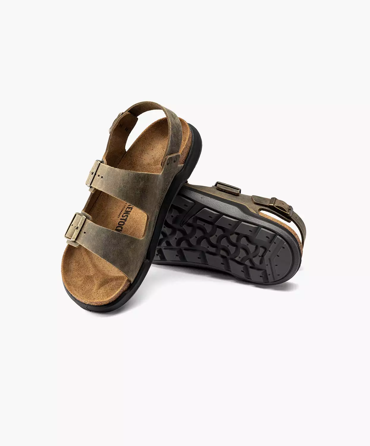 Birkenstock Milano Cross Town Oiled Leather Faded Khaki Sandals