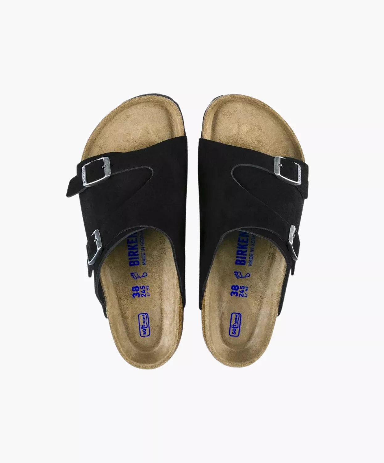 Birkenstock Zurich Suede Leather Black Soft Footbed Sandals