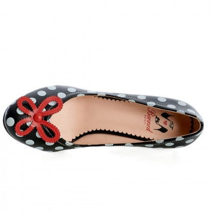 Black and White Polka Dot Heels With Red Applique Flower