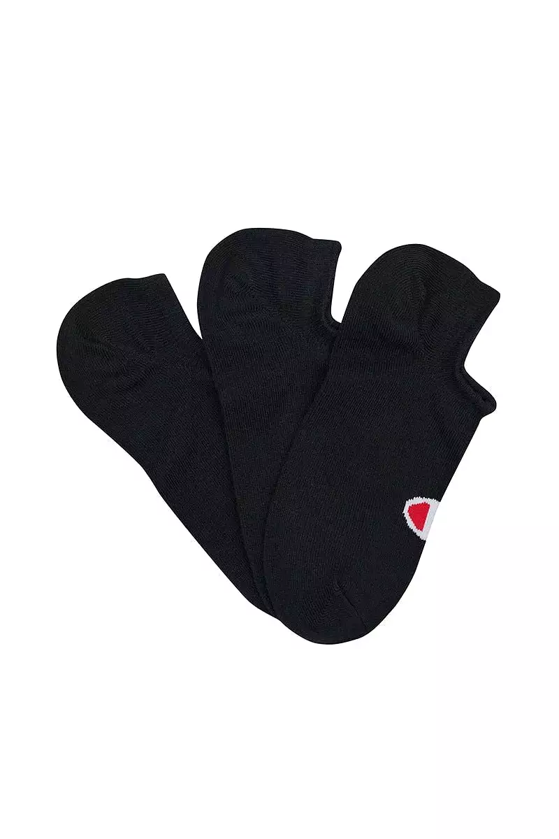 CHAMPION UNISEX NO SHOW 3PK BLACK SOCKS