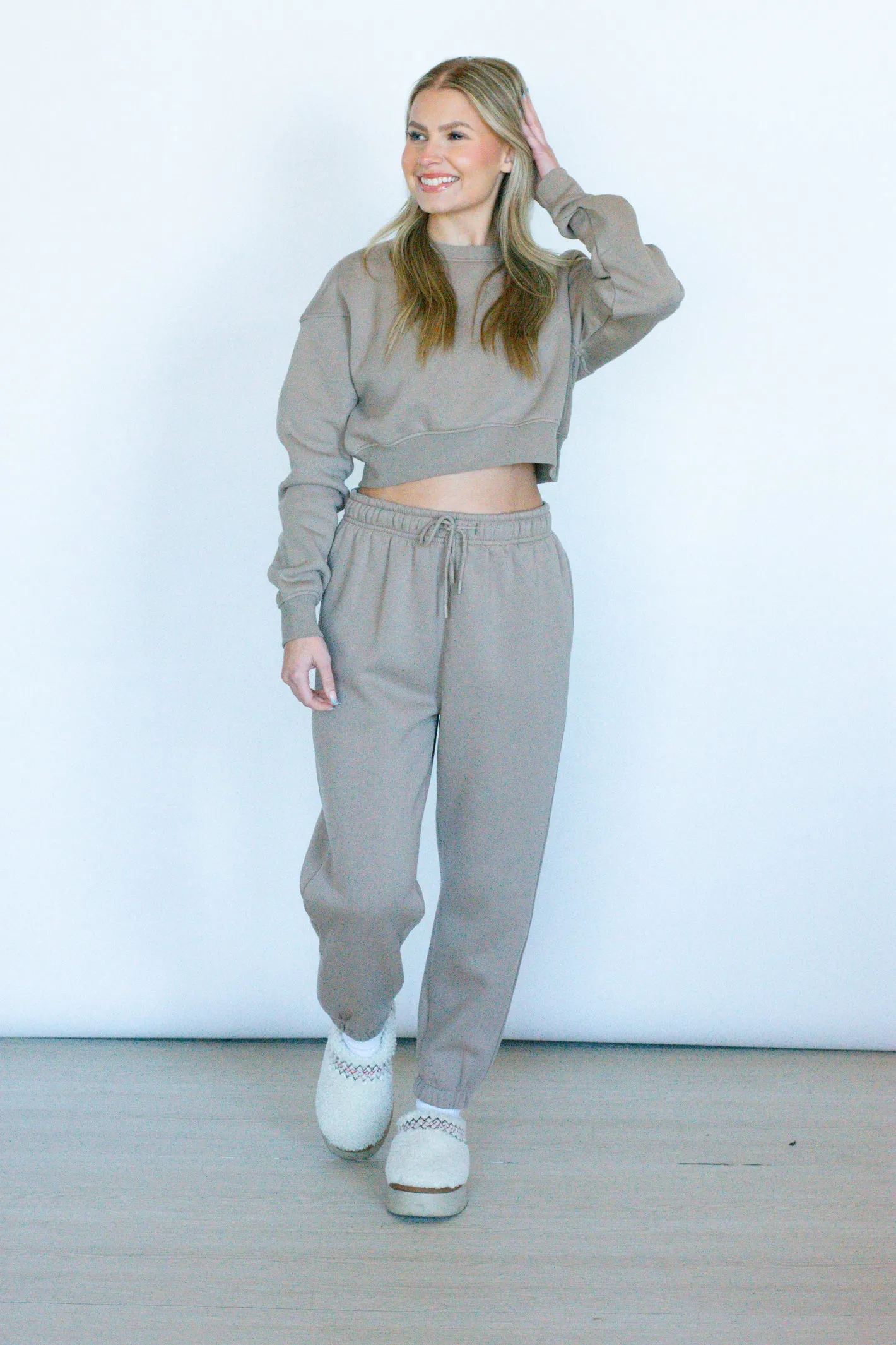 Cozy Plans Sand Fleece Sweatpant