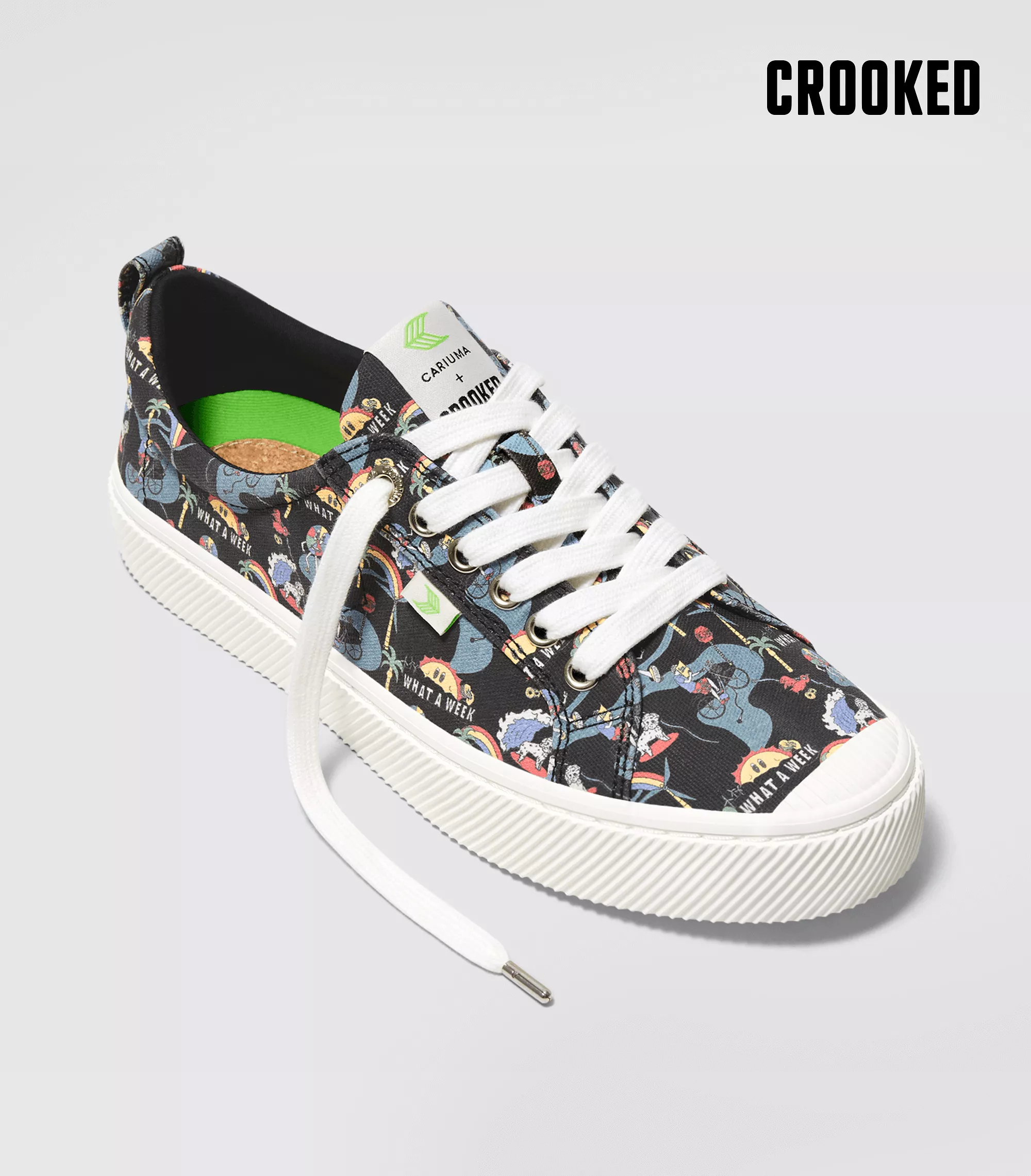 Crooked OCA Low Black Graphic Print Canvas Sneaker Women