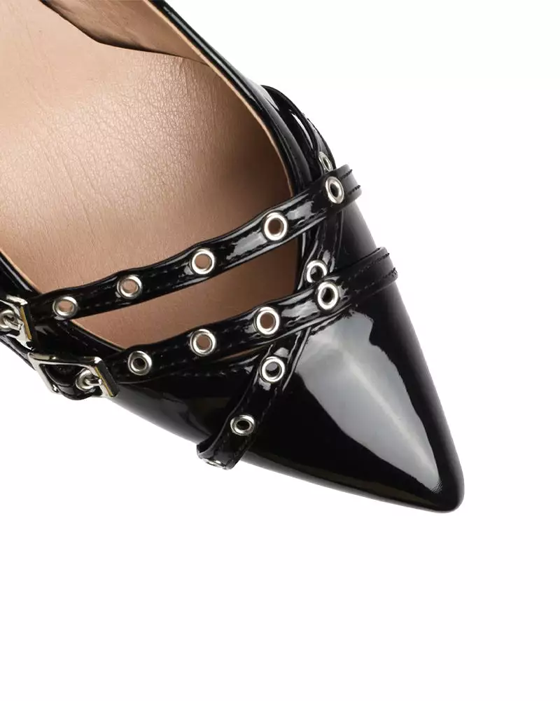 Cross Belt Buckle Stiletto Slingback Kitten Heel Sandals