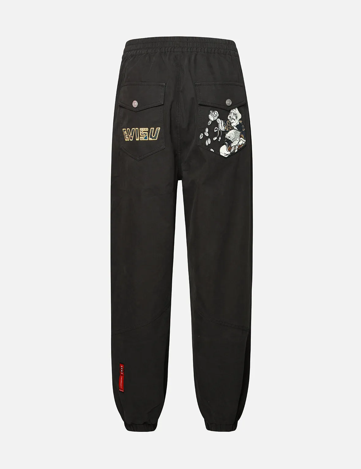 Daikokuten and Logo Embroidery with Brocade Appliqué Loose Fit Jogger Pants