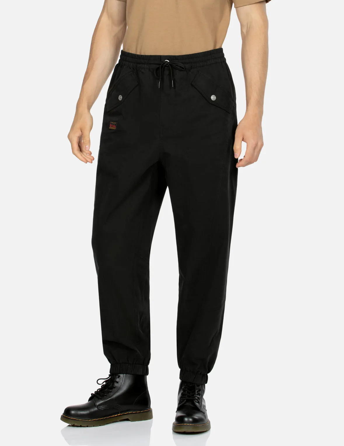 Daikokuten and Logo Embroidery with Brocade Appliqué Loose Fit Jogger Pants