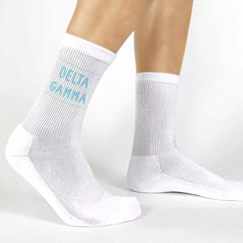 Delta Gamma Crew Socks with Delta Gamma Name in Sorority Colors