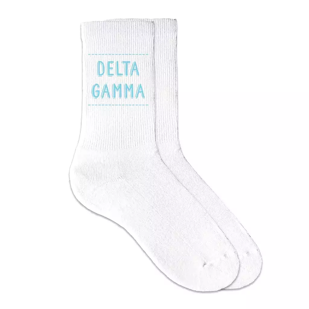 Delta Gamma Crew Socks with Delta Gamma Name in Sorority Colors