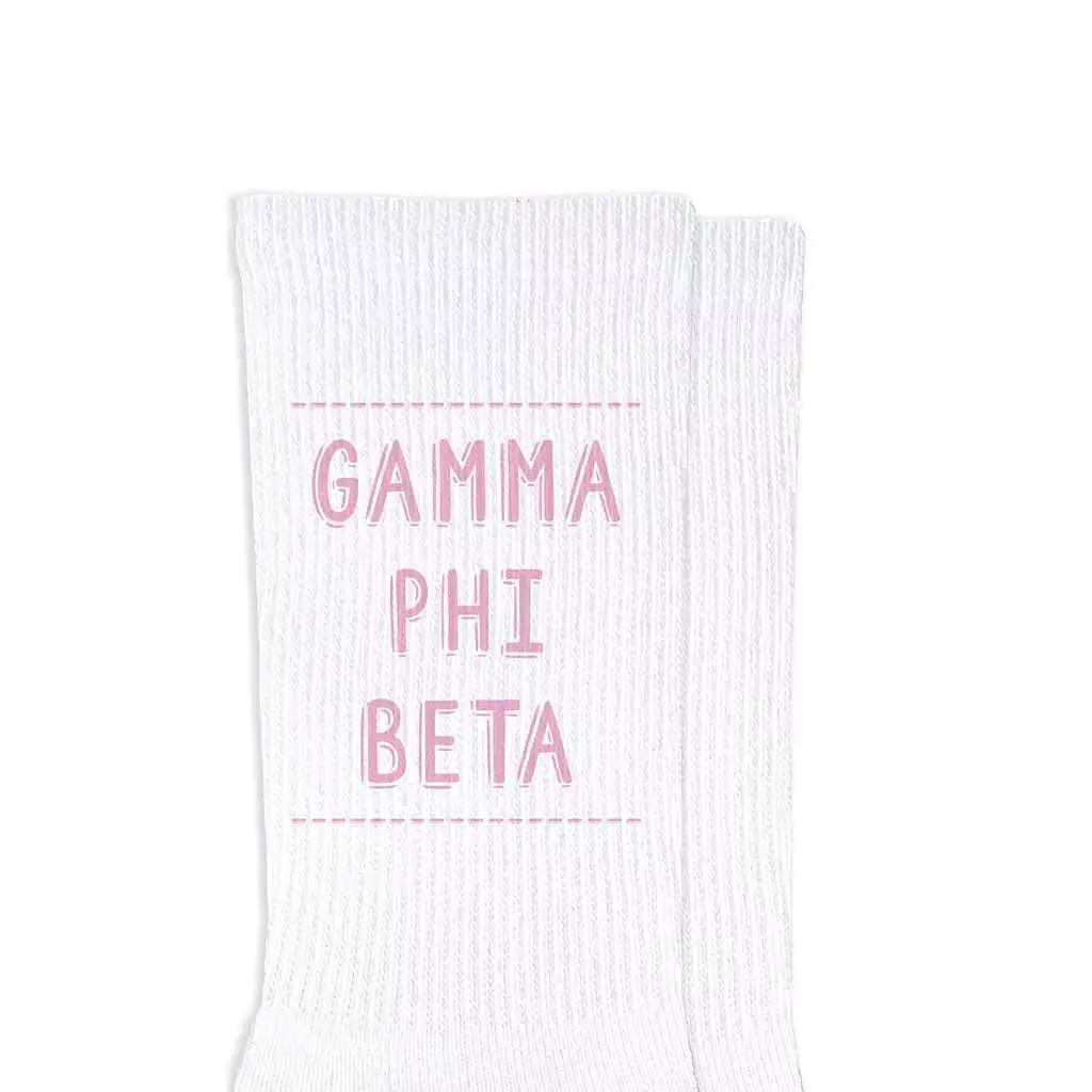 Gamma Phi Beta Crew Socks with Gamma Phi Beta Name in Sorority Colors