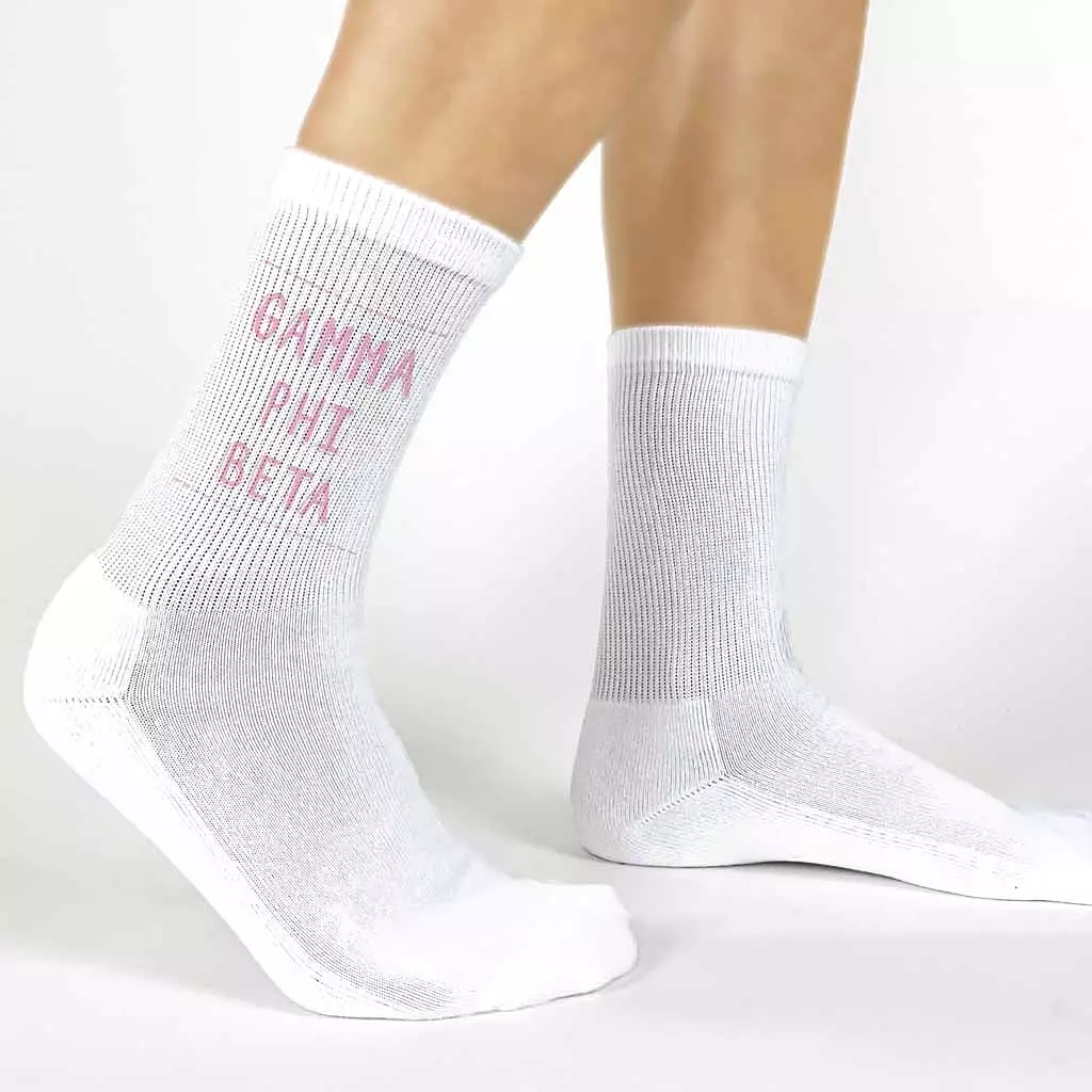 Gamma Phi Beta Crew Socks with Gamma Phi Beta Name in Sorority Colors