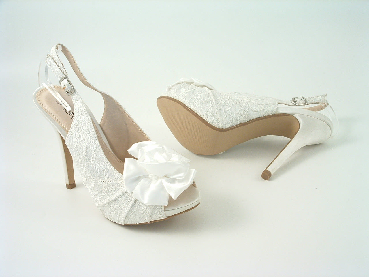 Glitz Shoes Kesha Ivory Lace Peep Toe Court Shoe