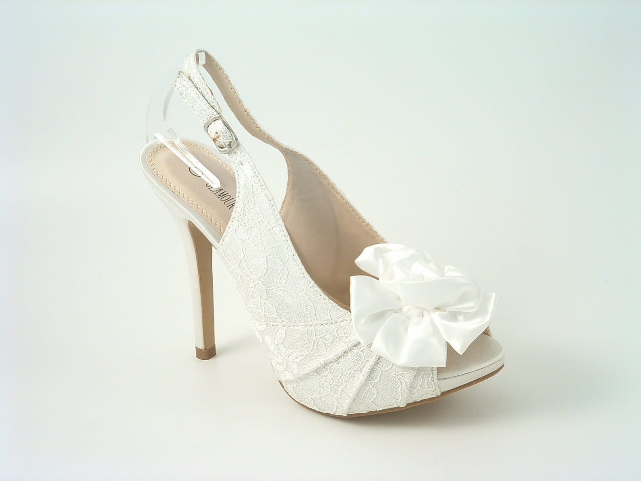 Glitz Shoes Kesha Ivory Lace Peep Toe Court Shoe