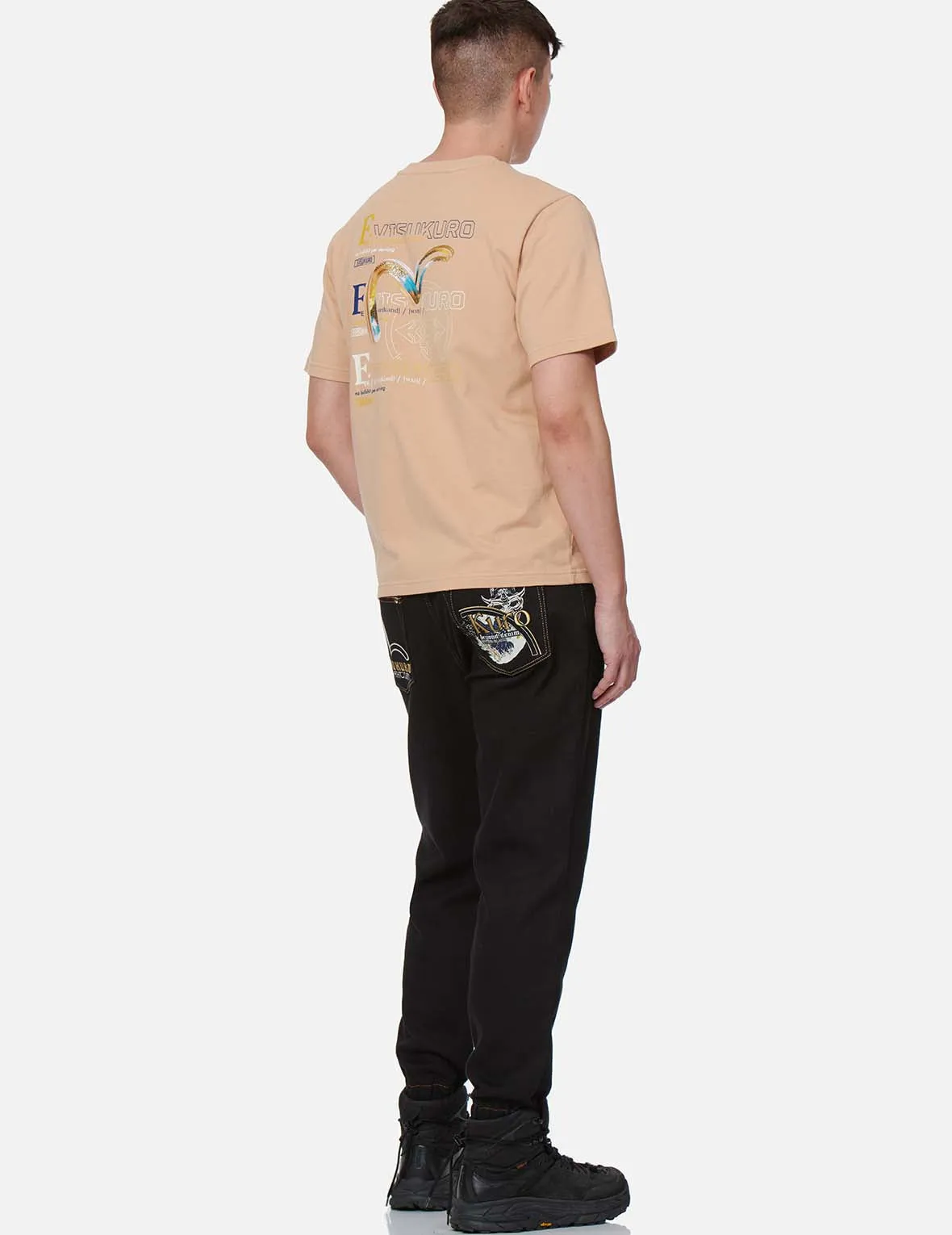 Hannya and The Great Wave Embroidery Denim Jogger Pants