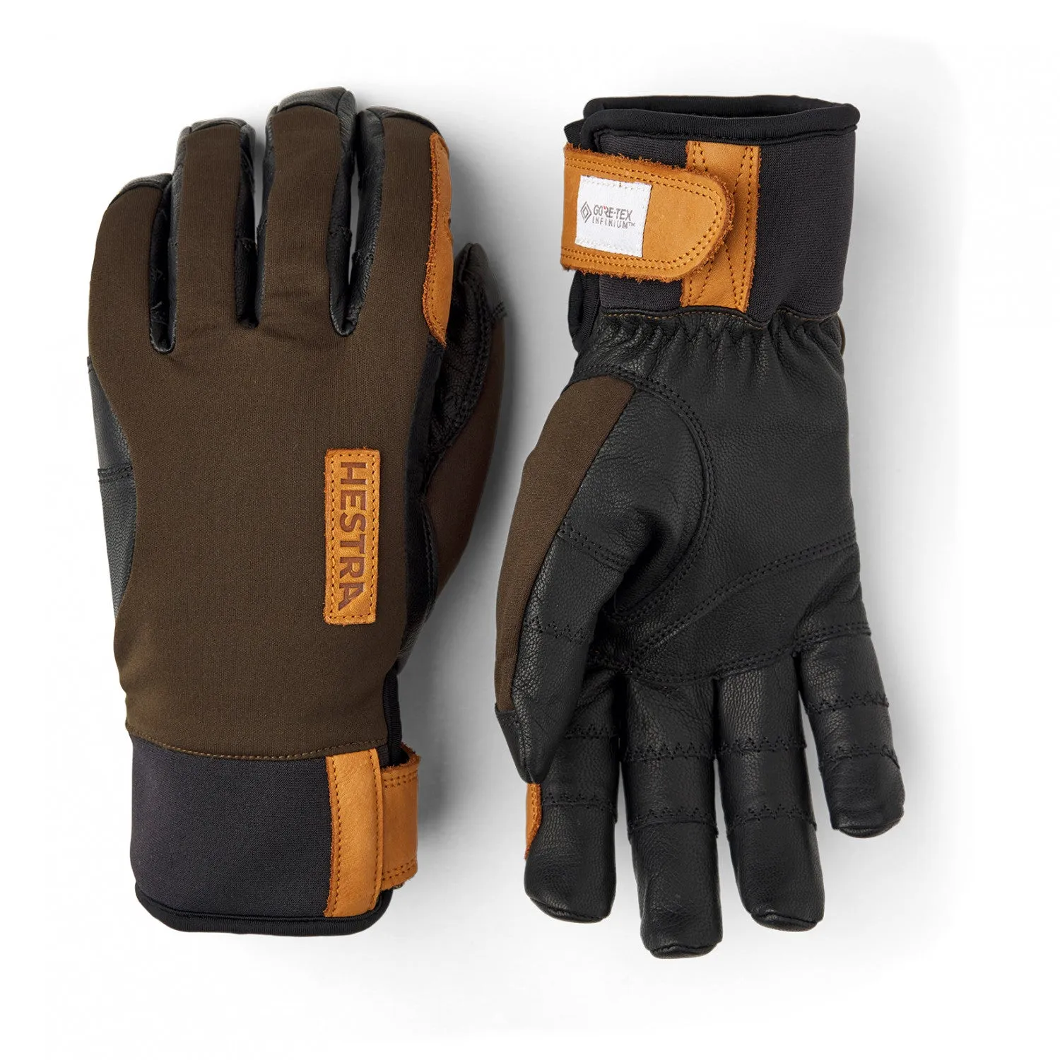 Hestra Gore-Tex Goatskin Leather Gloves - Ergo Grip Ski Active Wool Terry 5-finger