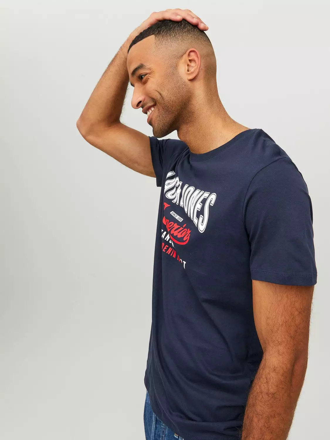 Jack & Jones Mens Printed 'JJELOGO Tee' Crew Neck T-Shirt