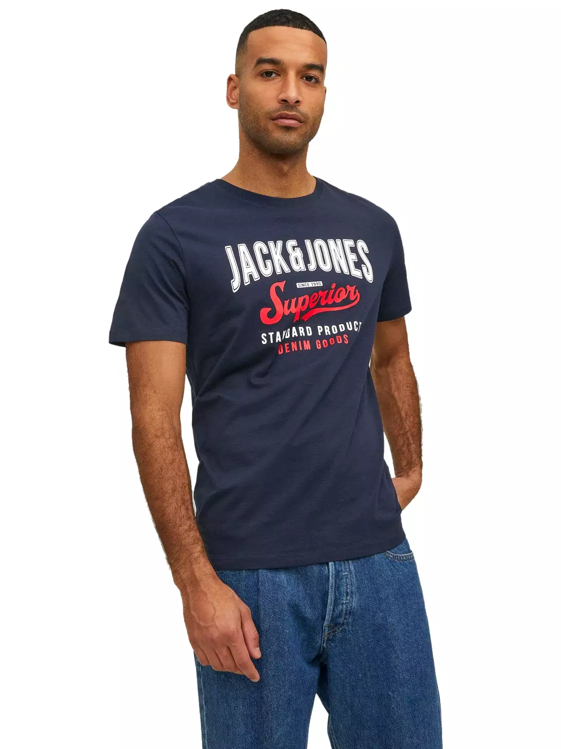 Jack & Jones Mens Printed 'JJELOGO Tee' Crew Neck T-Shirt