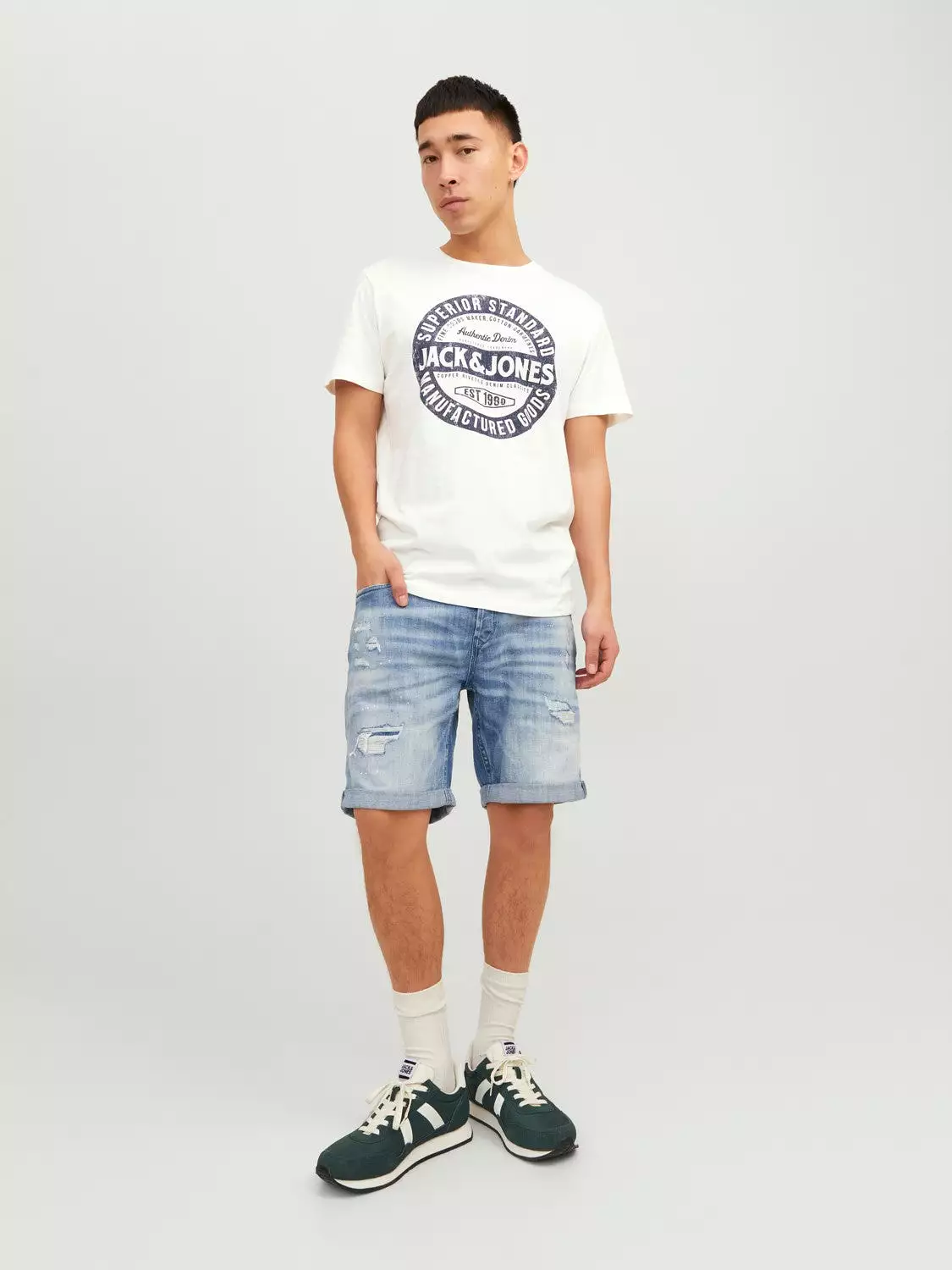 Jack & Jones Mens T-Shirt 'JJEJEANS TEE' Print Crew Neck