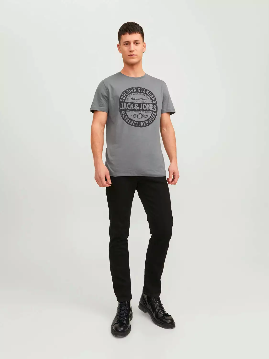 Jack & Jones Mens T-Shirt 'JJEJEANS TEE' Print Crew Neck