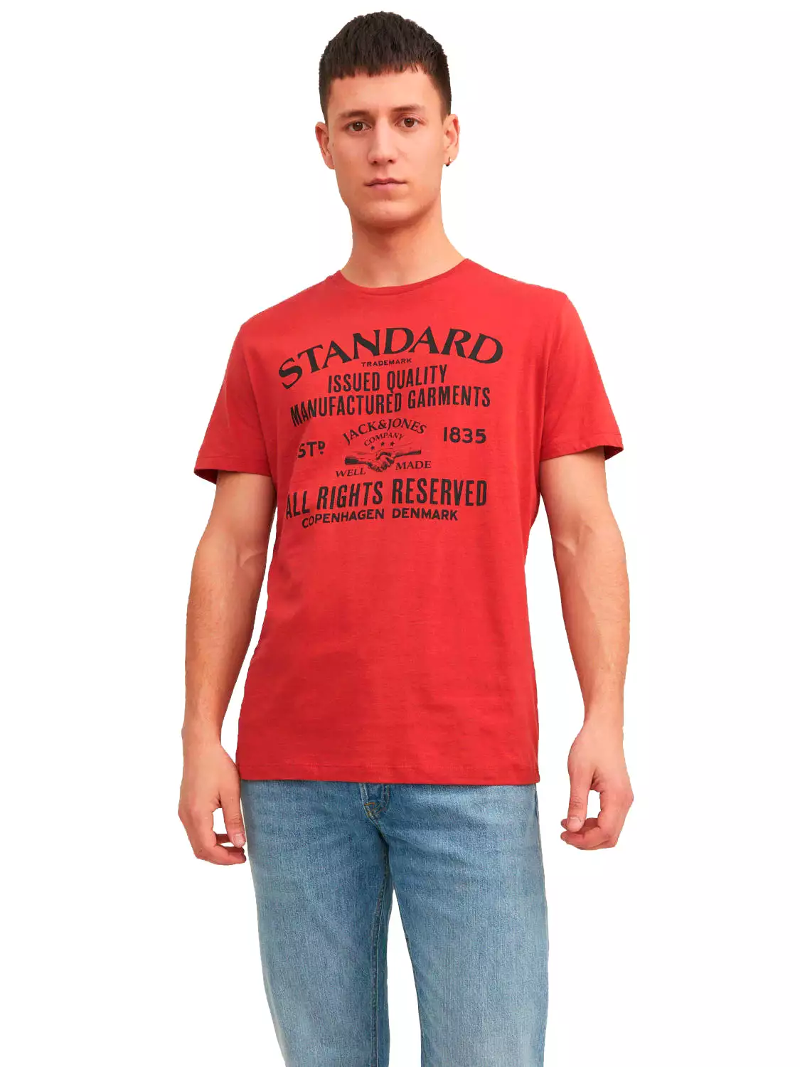 Jack & Jones Mens T-Shirt 'JJEJEANS TEE' Print Crew Neck