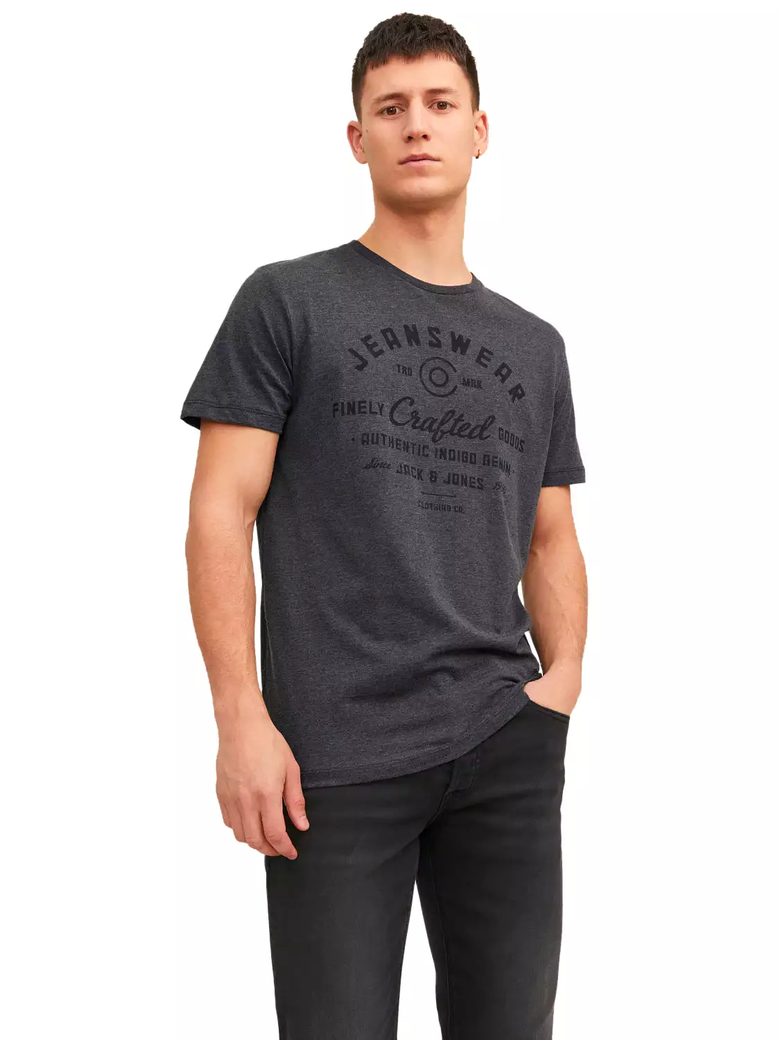 Jack & Jones Mens T-Shirt 'JJEJEANS TEE' Print Crew Neck