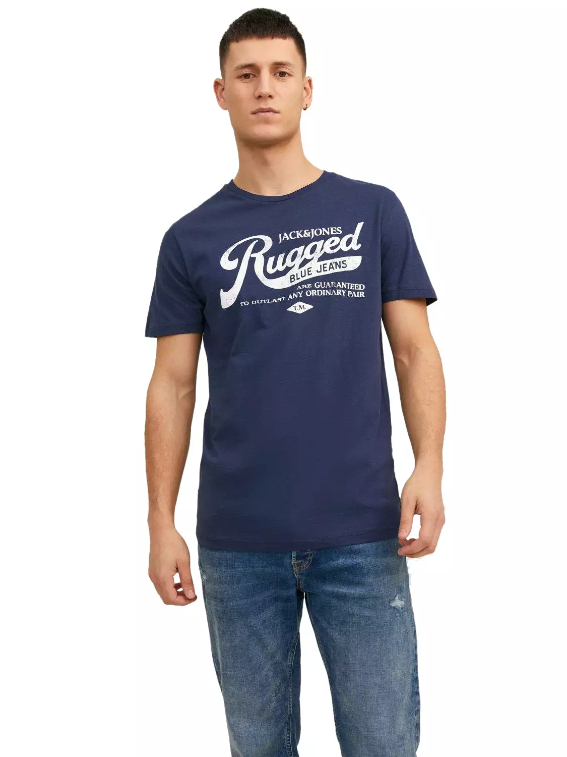 Jack & Jones Mens T-Shirt 'JJEJEANS TEE' Print Crew Neck