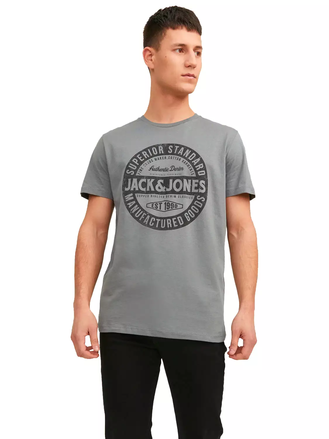 Jack & Jones Mens T-Shirt 'JJEJEANS TEE' Print Crew Neck