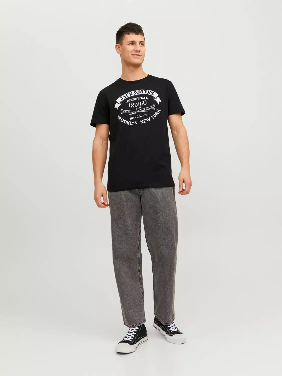 Jack & Jones Mens T-Shirt 'JJEJEANS TEE' Print Crew Neck