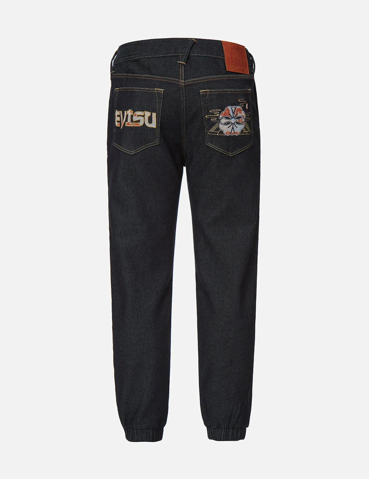 Kamon and Logo Appliqué Denim Jogger Pants