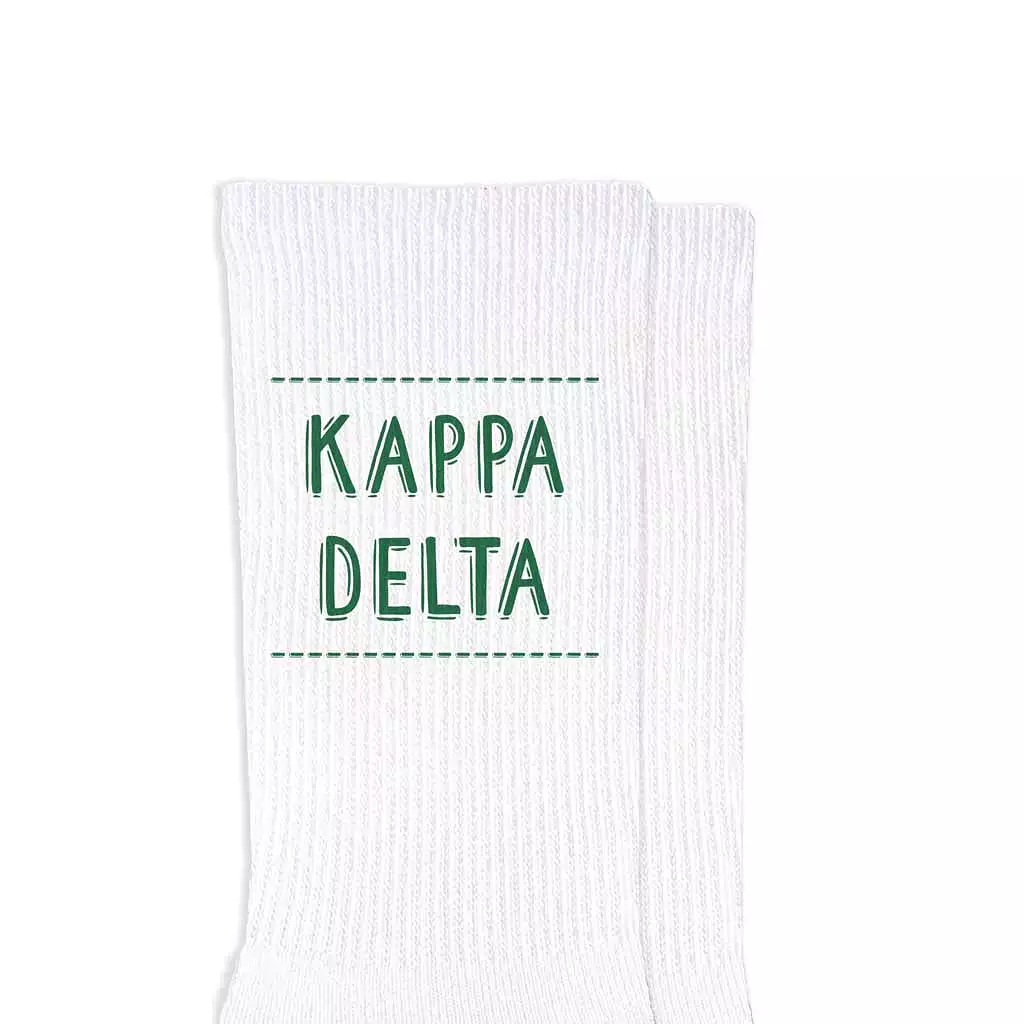 Kappa Delta Crew Socks with Kappa Delta Name in Sorority Colors