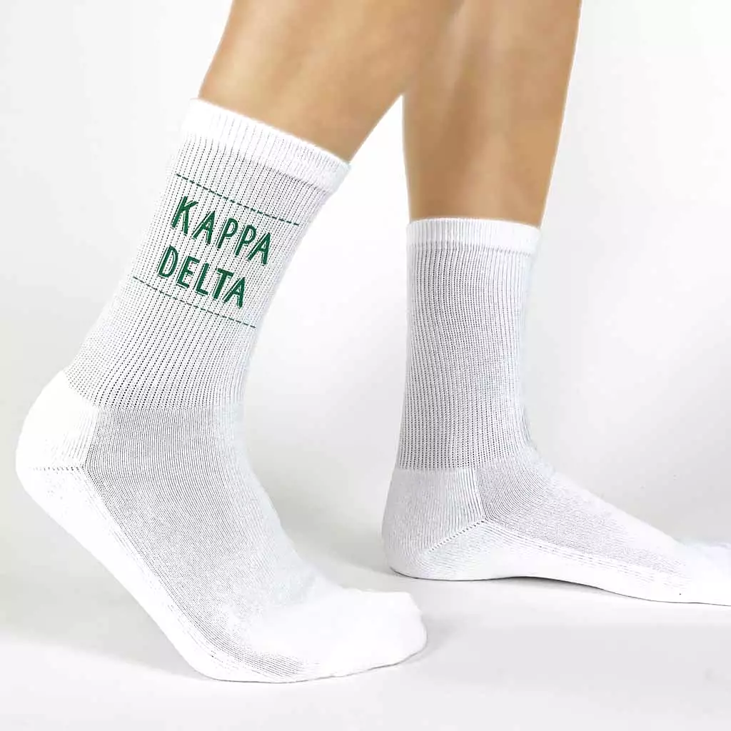 Kappa Delta Crew Socks with Kappa Delta Name in Sorority Colors