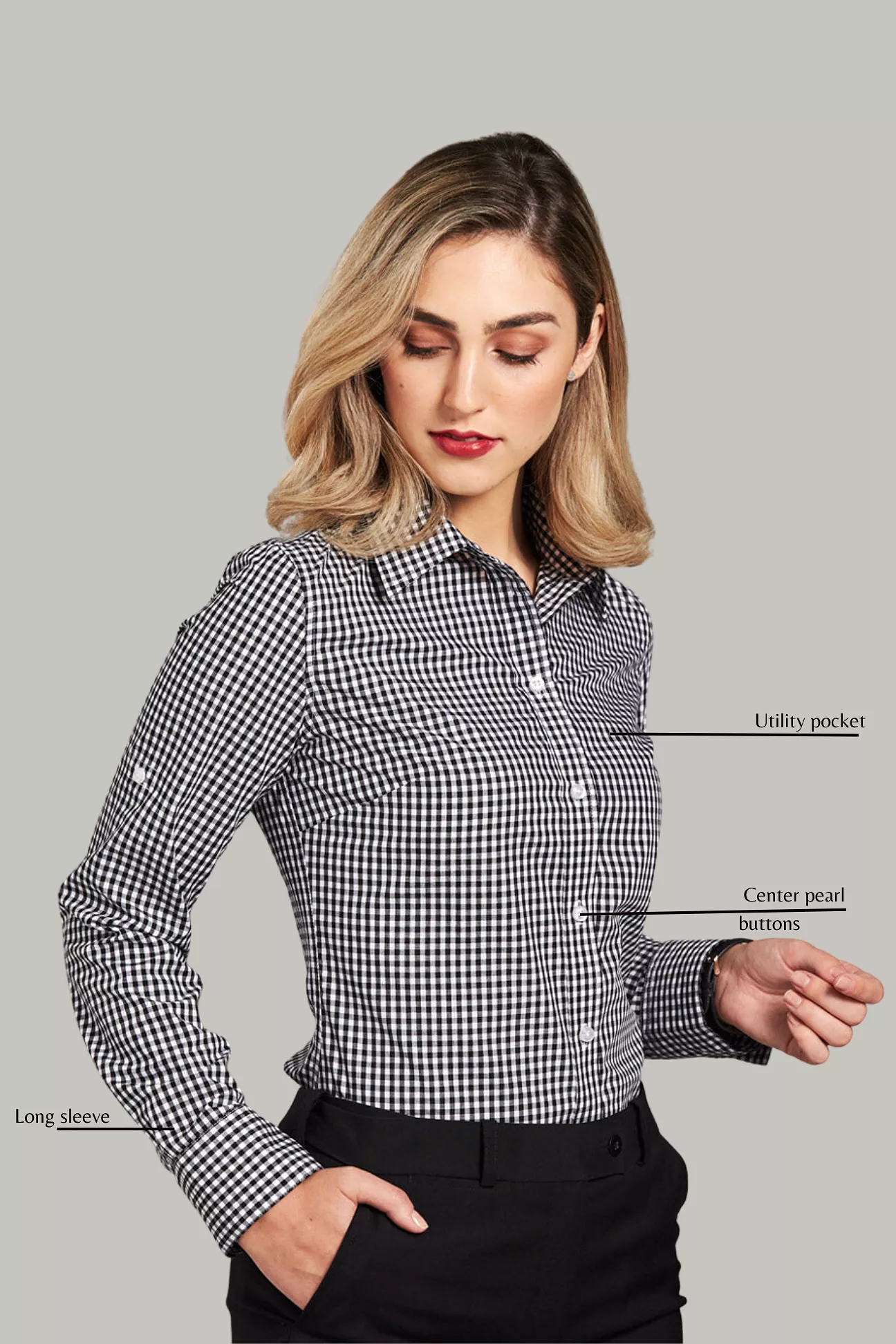 Ladies Gingham Check Long Sleeve Shirt - 3 colors