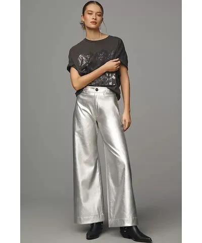 Maeve The Ettie High-Rise Crop Wide-Leg Pants by Maeve: Metallic Faux-Leather Edition