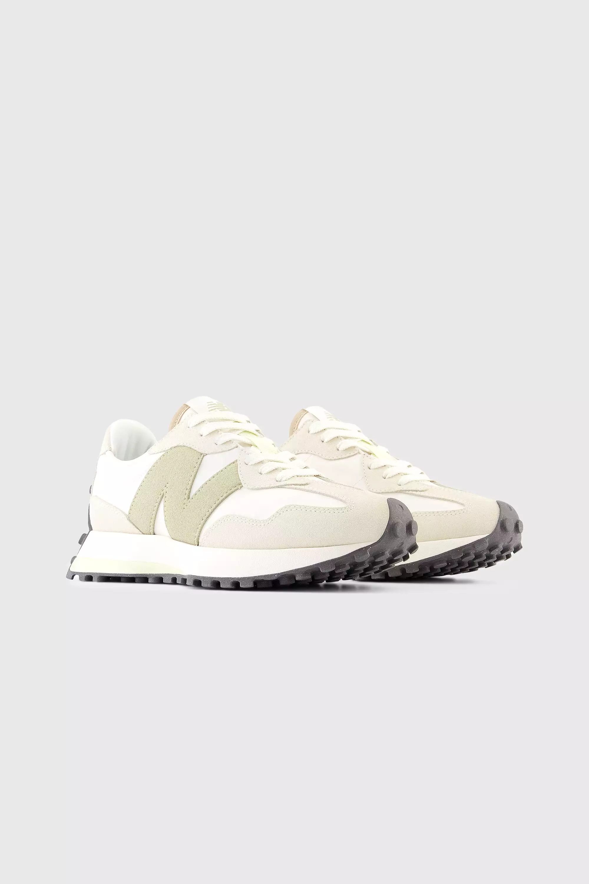 New Balance Women's 327 Sneaker in Turtledove with fatigue green