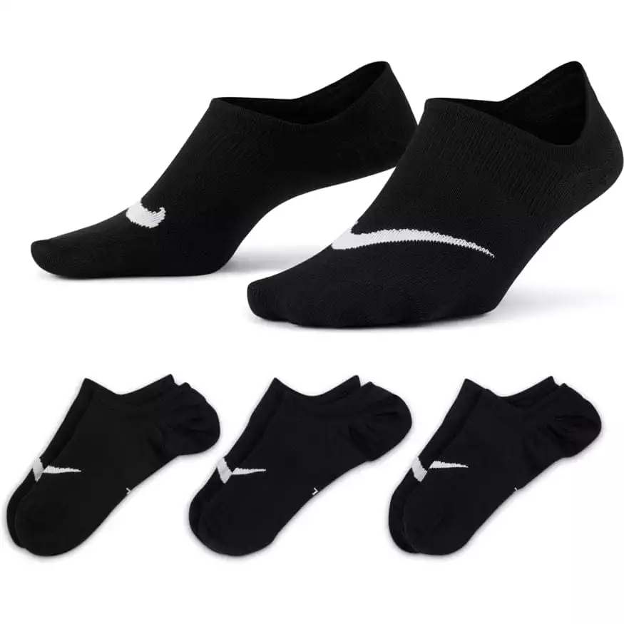 NIKE WOMEN'S EVERYDAY PLUS LIGHTWEIGHT TRAINING FOOTIE BLACK SOCKS (3 PAIRS)