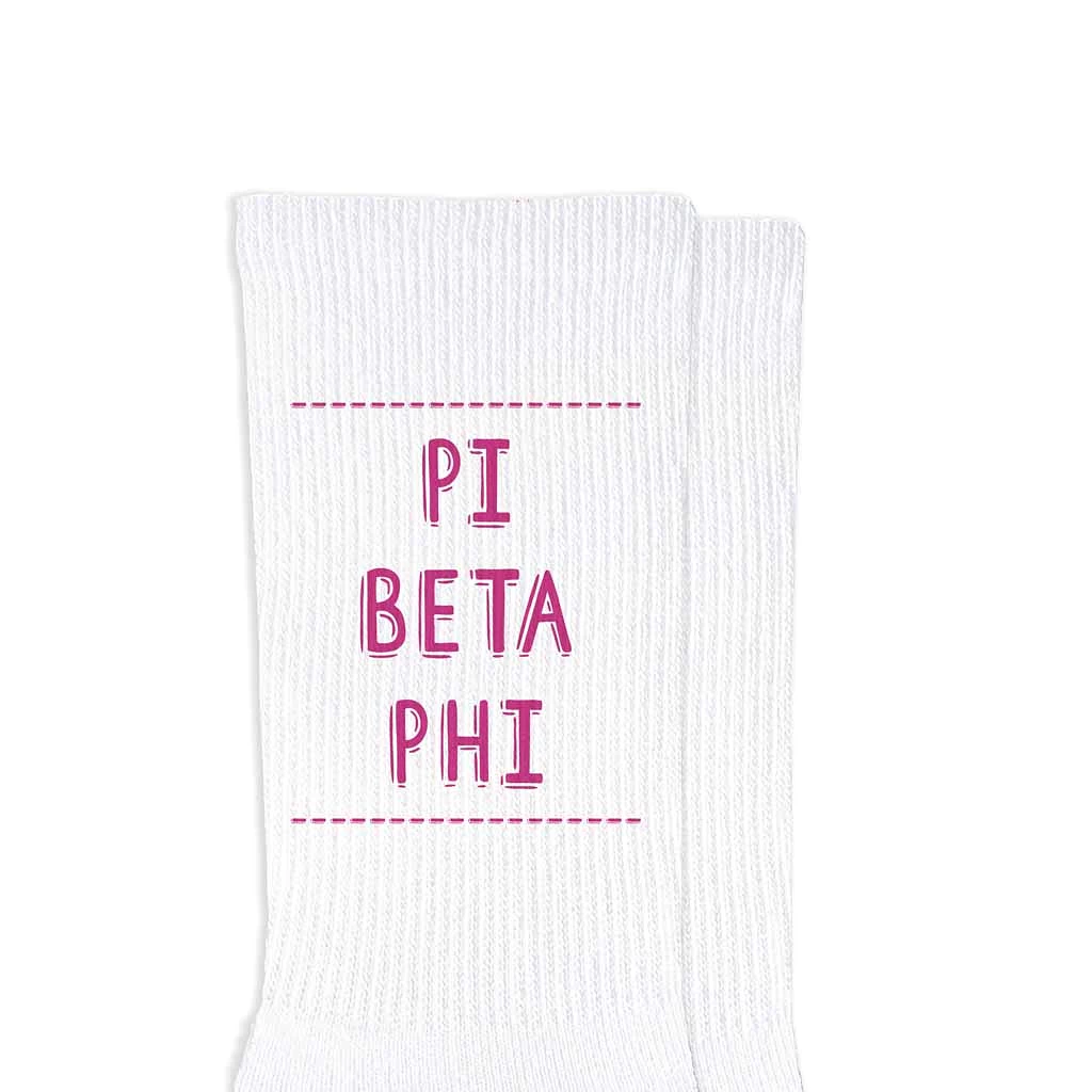 Pi Beta Phi Crew Socks with Pi Beta Phi Name in Sorority Colors