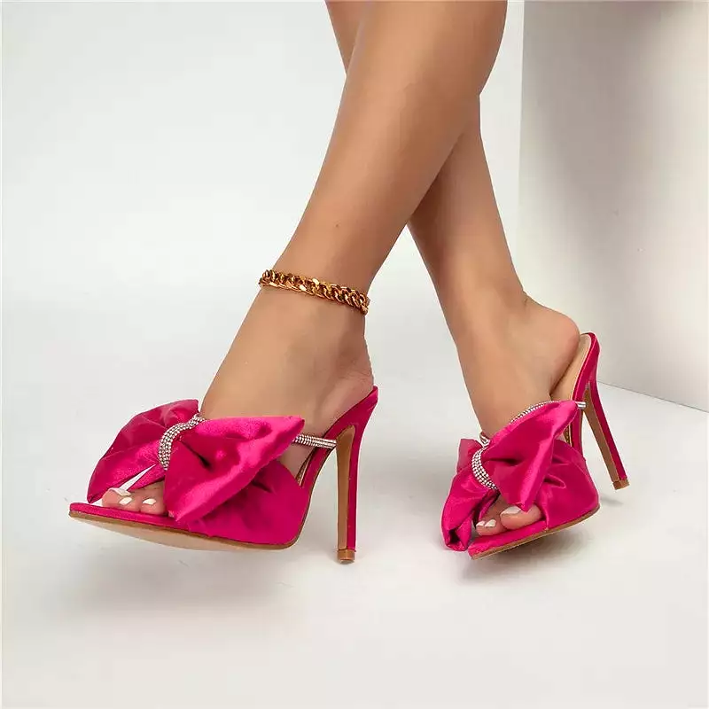 Pointed toe big bow stiletto shoes