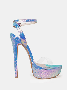 Rainbow Mermaid Snake Print Platform Ankle Buckle Strap High Heels