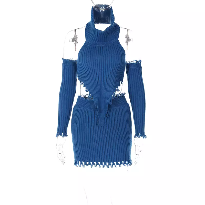 Raw Knit Two Piece in Blue