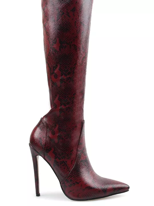 Red Python Lycra Stiletto Thigh High Boots